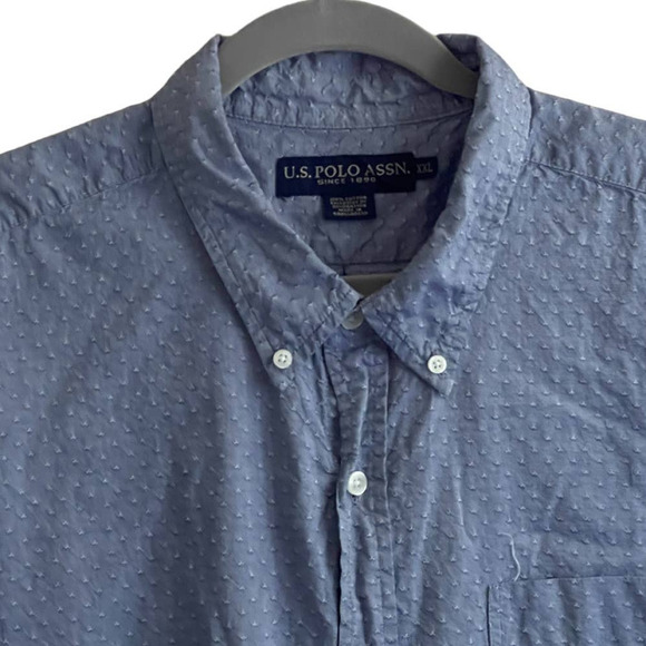 U.S. Polo Assn. Men's Dress Shirt XXL Blue Short Sleeve Button Down Collar - Picture 2 of 8